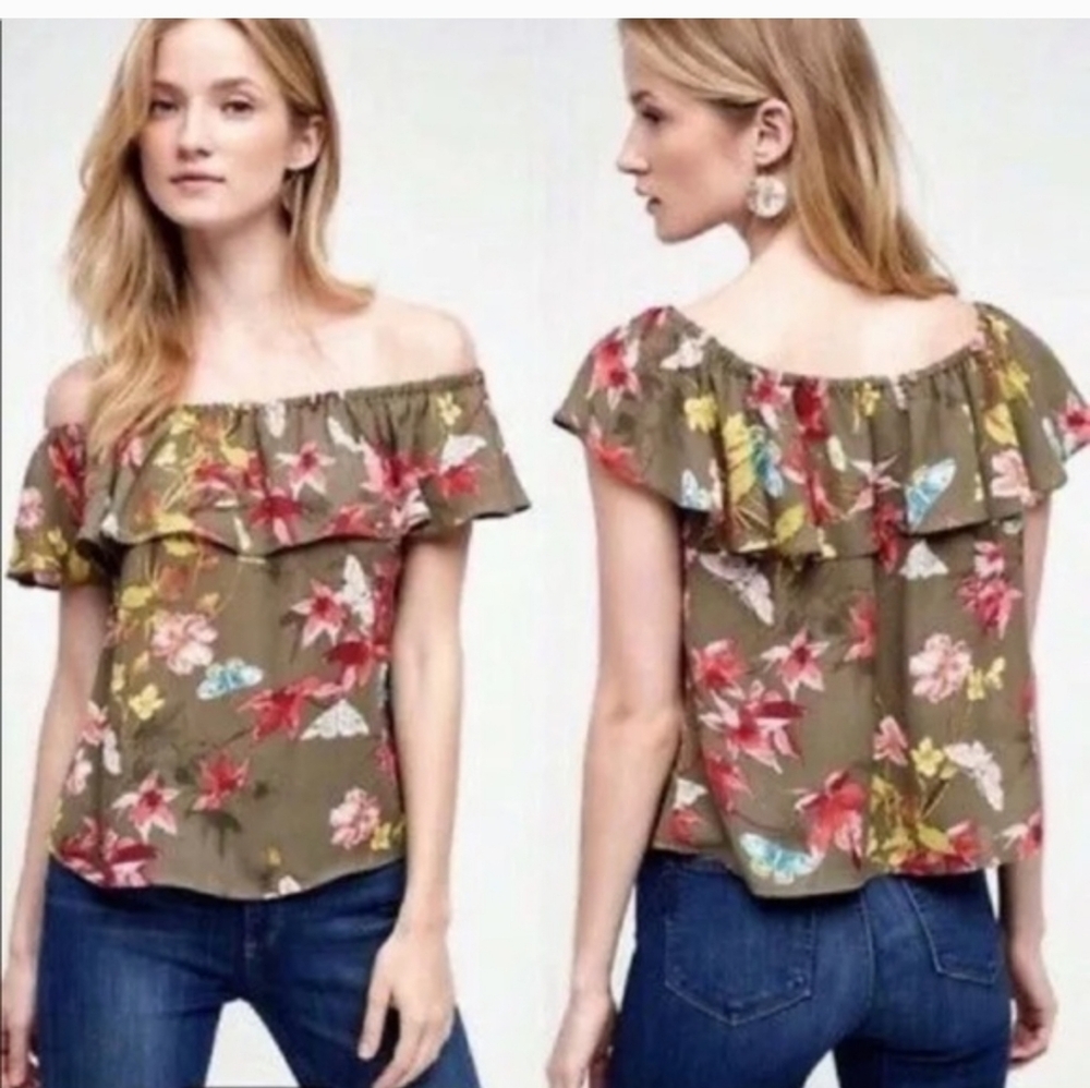 Anthropologie X Maeve Floral Off Shoulder Blouse